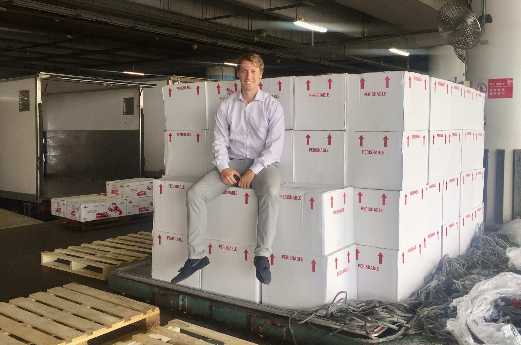 A 2018 shipment of live lobster arriving in Hong Kong, being loaded for local delivery